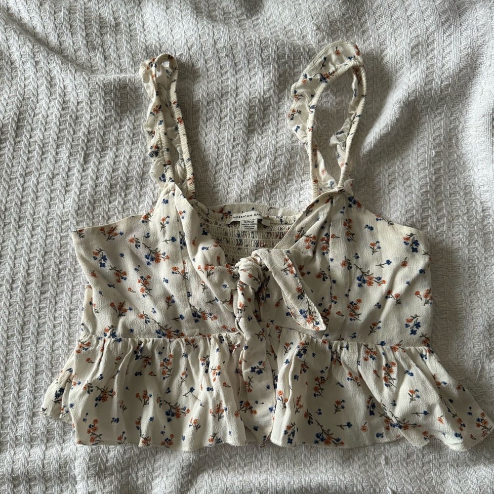 White Flower Tank Top Crop Top